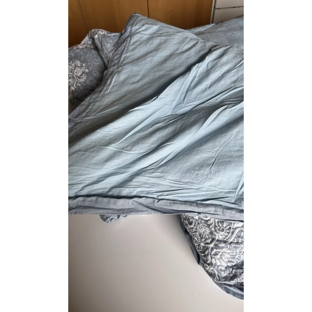 Croscill Zoelle King Comforter & 2 Pillow Shams 3 Pc Set Blue Embroidered Cotton